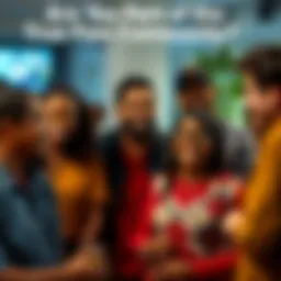 A diverse group of people gathering together, smiling and engaging in conversation to represent the true fam community.