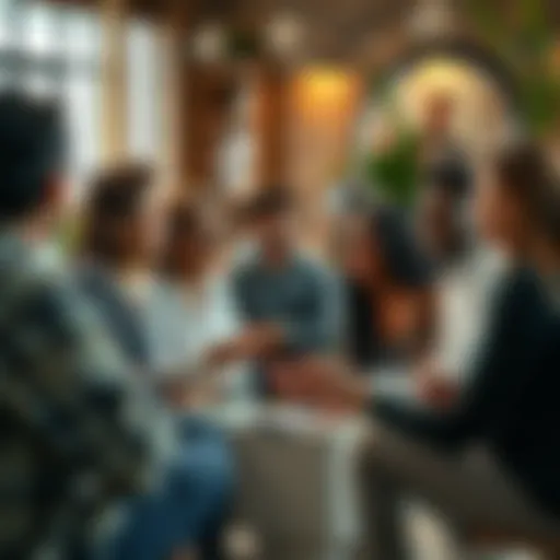 A diverse group of people engaging in a lively discussion about authenticity in a community setting.
