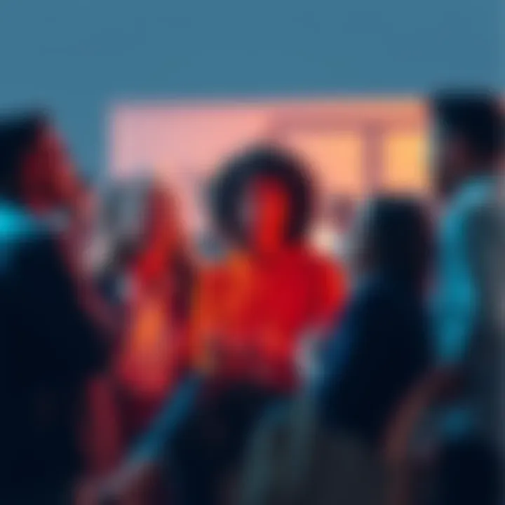 People engaging in conversations about community mood changes, displaying various emotions