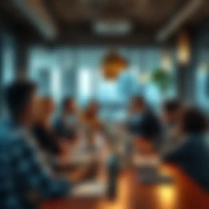 A group of people discussing ideas around a table, sharing thoughts and engaging in conversation.