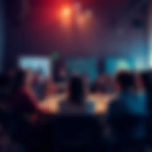 A group of people discussing updates at a community engagement meeting