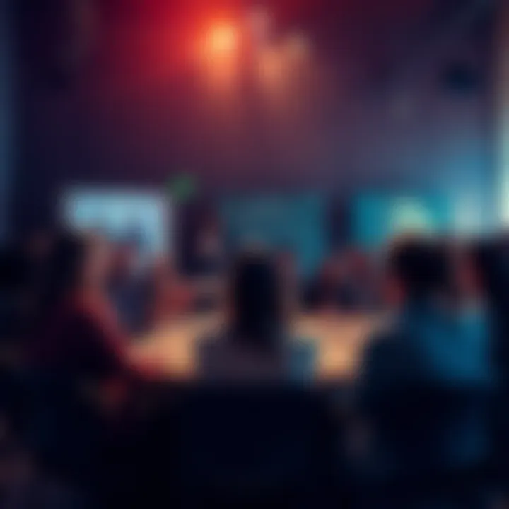 A group of people discussing updates at a community engagement meeting