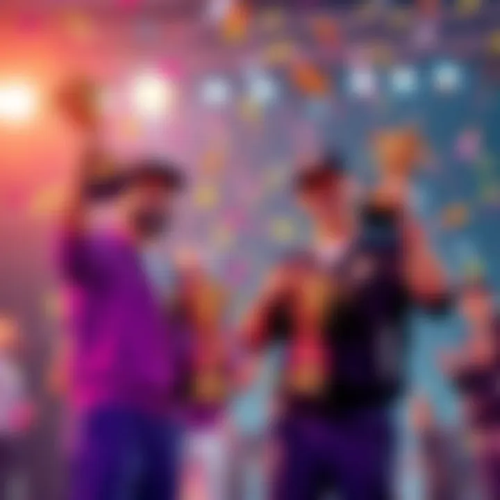 Celebration of the winners Sweat001 and ketomatosis holding trophies with confetti