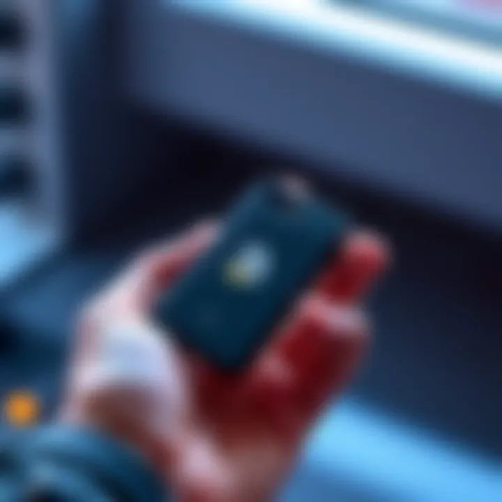 A hand holding a small, pocket-sized hardware wallet with a sleek design, symbolizing cryptocurrency ownership.