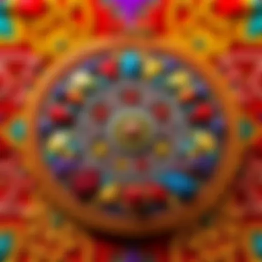 A finished embroidery piece showcasing vibrant colors and intricate designs, symbolizing the Venetian Opulence theme.