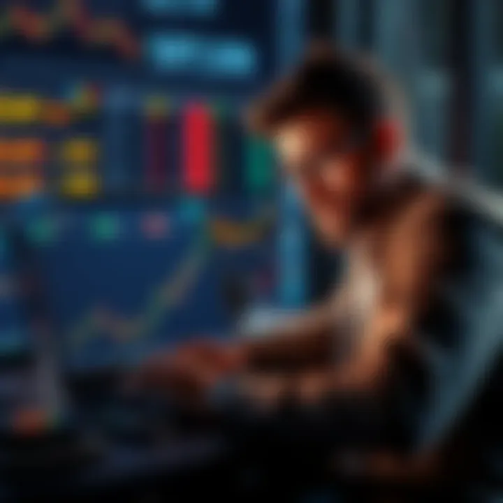 Concerned investor looking at account status A worried investor checking their investment account on a laptop, displaying graphs and numbers related to ETFs, cryptocurrencies, and savings.