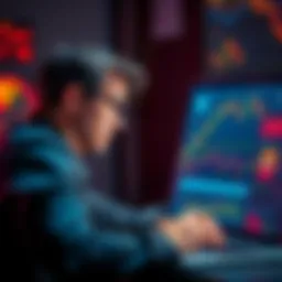 A worried person staring at cryptocurrency charts on a laptop, reflecting anxiety over small investments due to global tensions.