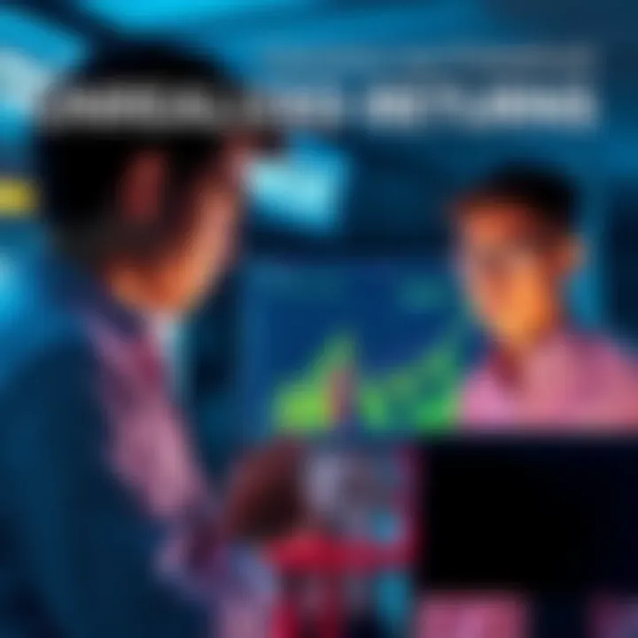 Group of people discussing finance issues with negative returns on a screen