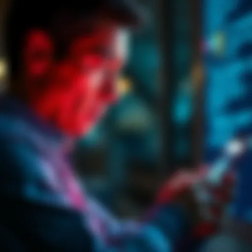 A person looking worried while checking their Android phone, with a bank alert notification visible on the screen.