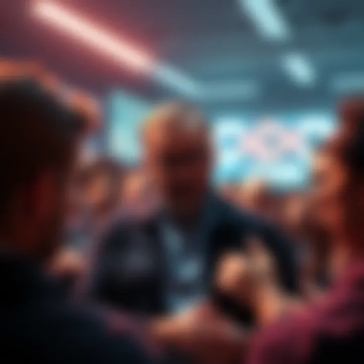 Charles, leader of Cardano, surrounded by worried supporters discussing future implications of leadership change.