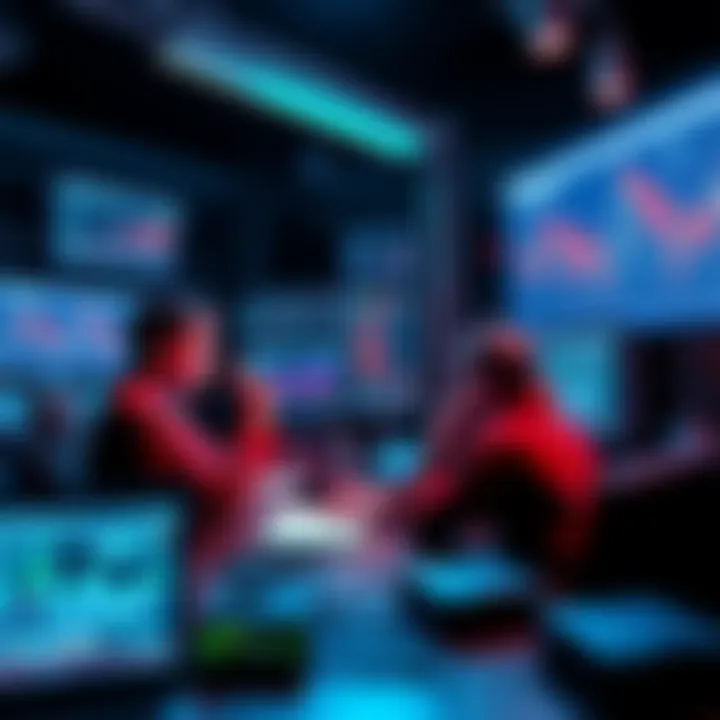 A graphic showing confused miners discussing the Monero Ocean hashrate reporting system with computer screens displaying graphs and data.