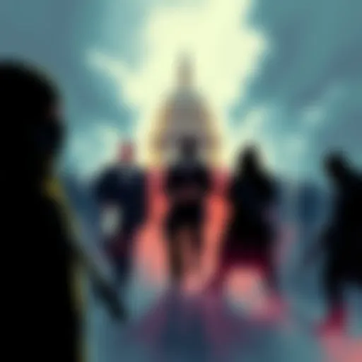 Illustration showing Congress members with shadowy figures representing pro-terrorist organizations, highlighting concerns about national security.