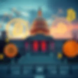 The U.S. Congress building surrounded by symbols of Bitcoin and stablecoins, representing a potential shift in cryptocurrency tax laws.
