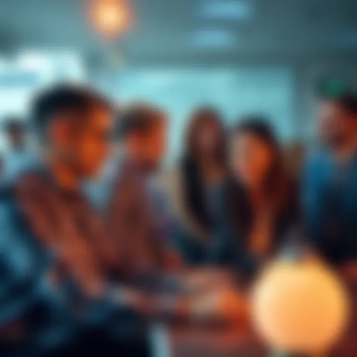 A group of professionals engaging in a meaningful discussion, emphasizing collaboration and growth, with bright and focused expressions.