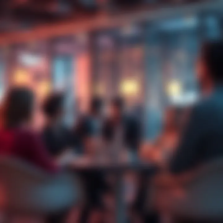 People engaged in a lively discussion about unconventional connections in a modern setting.