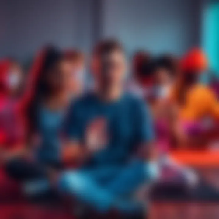 People Using Different Coping Mechanisms A diverse group of people engaging in various coping activities such as exercise, art, and meditation.