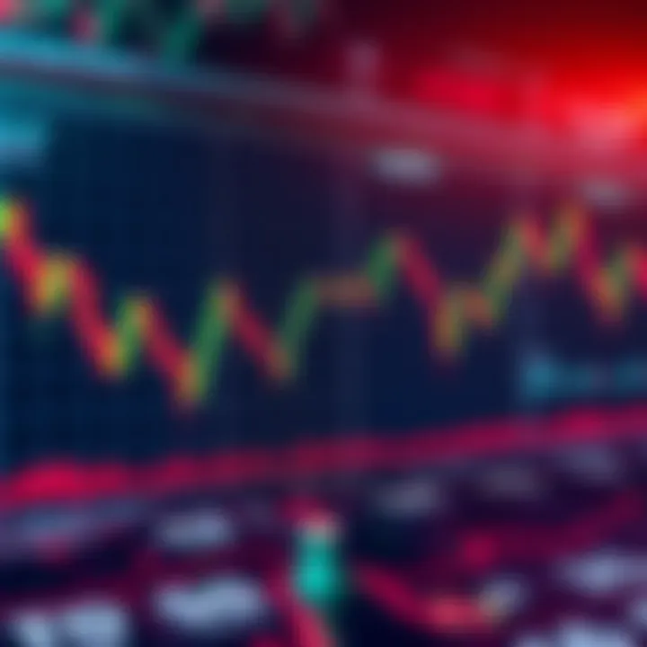 A chart showing the fluctuating value of Cosmos coin with red and green indicators