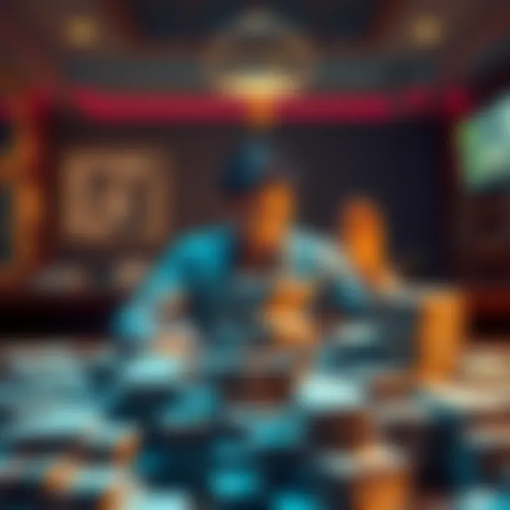 A person sitting at a table surrounded by stacks of cash, looking concerned about large withdrawals.