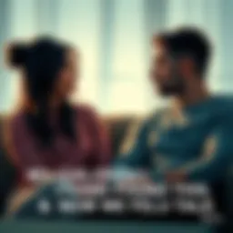 A man and a woman sit on a couch, looking serious as they talk about a recent discovery that affects their relationship.
