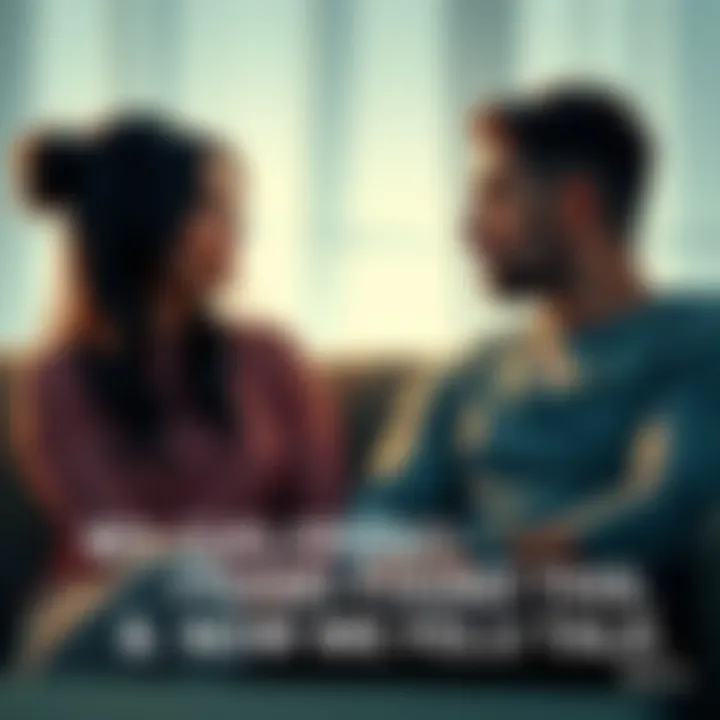 Couple having an intense conversation A man and a woman sit on a couch, looking serious as they talk about a recent discovery that affects their relationship.