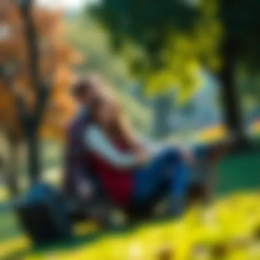 A couple sitting together in a park, smiling and enjoying each other's company, representing love and connection in 2026.