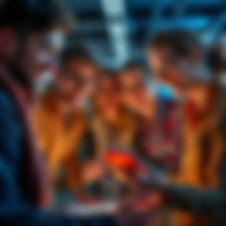 A group of coworkers gathered around a phone, smiling as they discuss a new app that offers payouts, with one showing a cash-out receipt on their screen.