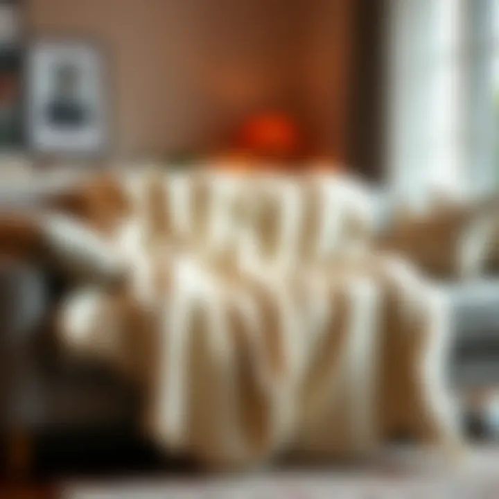 A soft, cozy blanket draped over a comfortable couch in a living room setting
