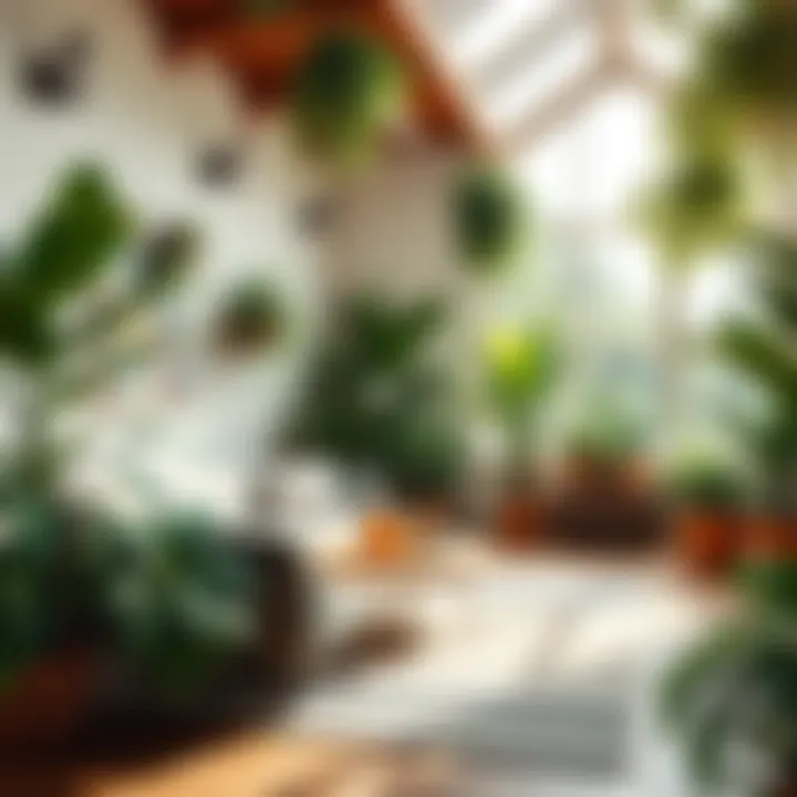 A bright indoor area featuring various plants, natural light, and comfortable seating, creating a relaxing retreat.