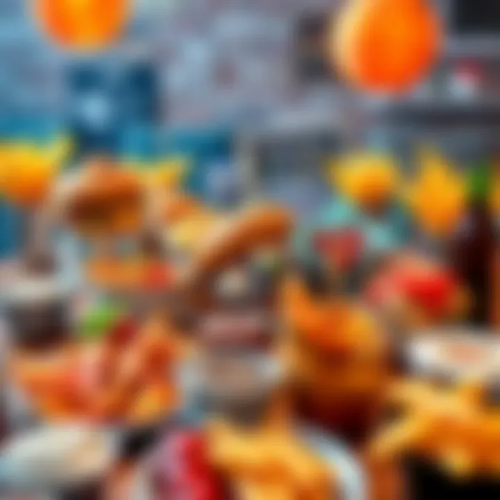 Craving Food Variety A table filled with various delicious snacks and meals like burgers, fries, and desserts, inviting people to share their cravings.