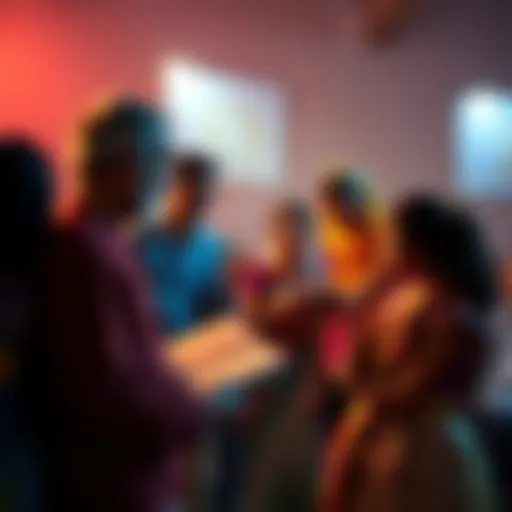 Group of people discussing the Manusmriti and its views on women, with some holding religious texts and engaging in debate.