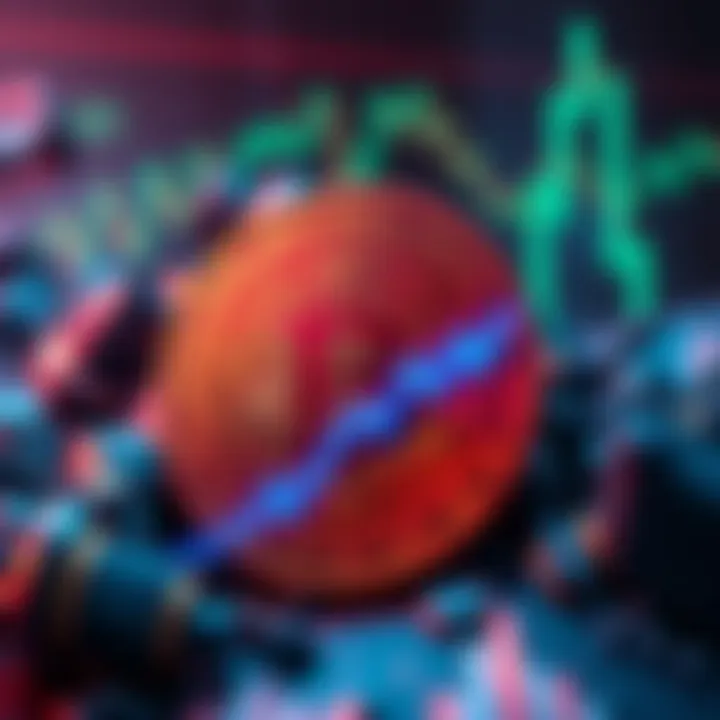 CRO coin graphic showing upward trend against a backdrop of falling BTC prices