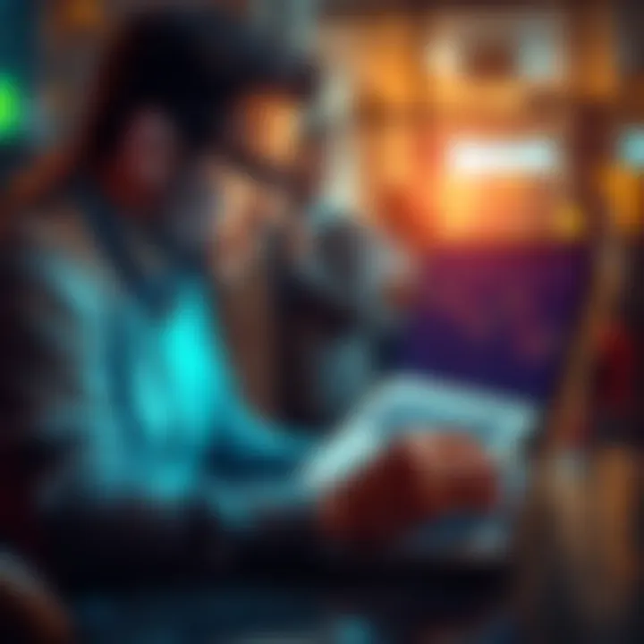 A worried investor checking financial news on a laptop, showing stocks declining on the screen.