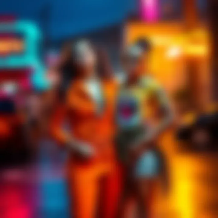 Cruz and Josie posing together in vibrant outfits, showcasing their unique styles and chemistry during the photoshoot.