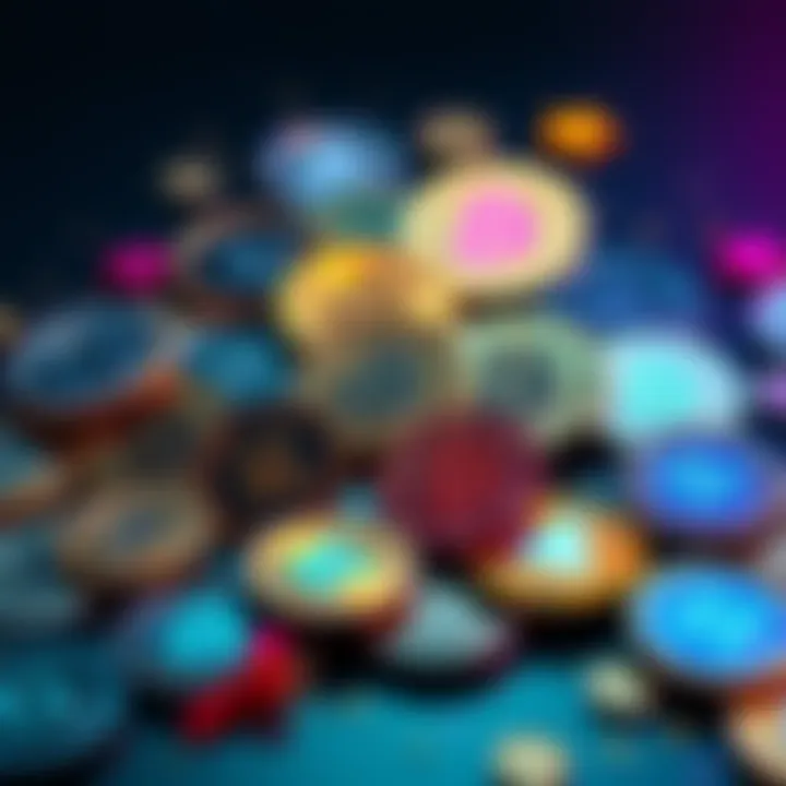 A collection of various cryptocurrency coins symbolizing different projects, reflecting missed investment opportunities