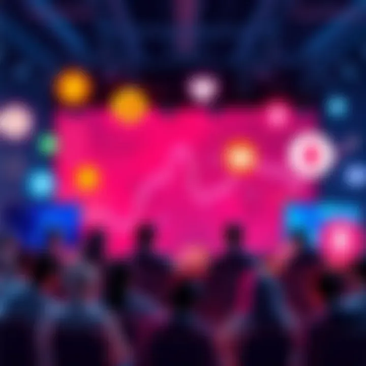 A digital forum with people discussing cryptocurrency, surrounded by icons of popular cryptocurrencies like Bitcoin and Ethereum.