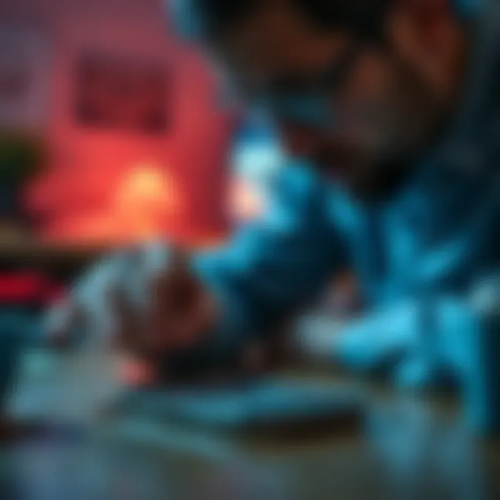 Crypto Ledger Recovery A person examining an old nano S ledger with a 24-word passphrase on the table, looking thoughtful about recovering cryptocurrency holdings.