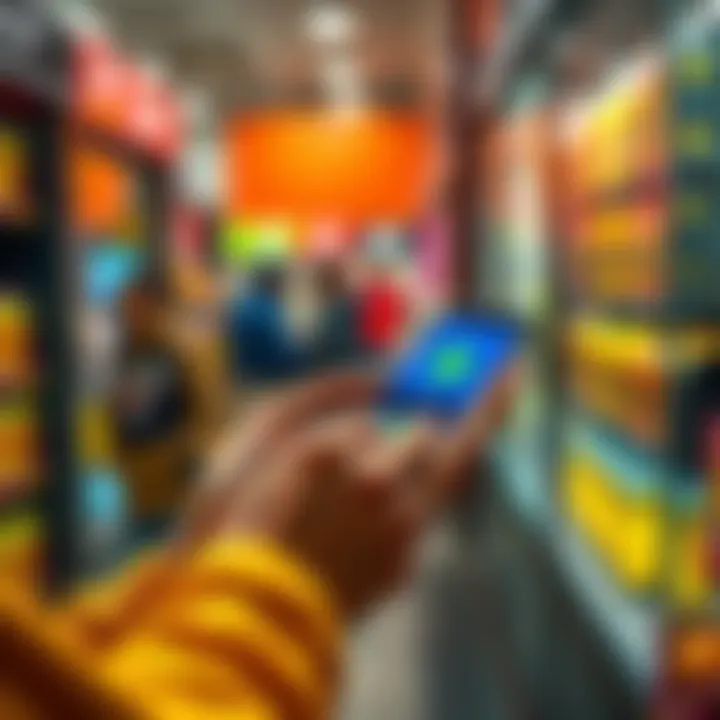 A person making a payment at a store using a smartphone with a cryptocurrency app open