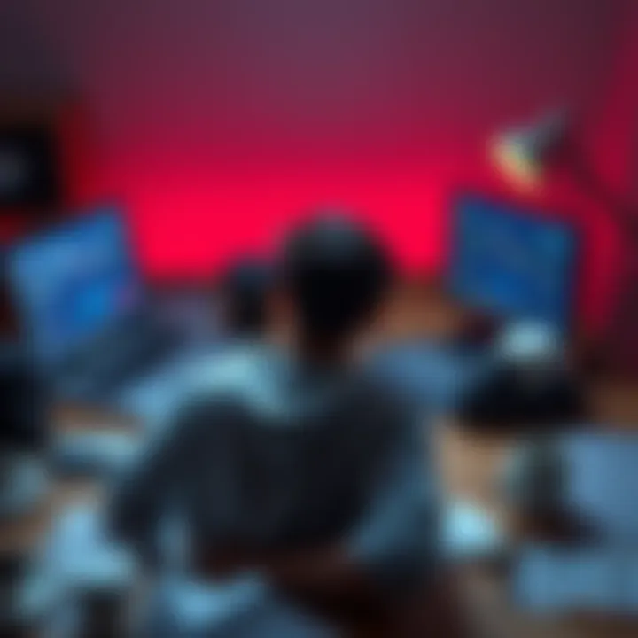A person sitting at a desk with a laptop showing cryptocurrency charts, looking thoughtful and worried about their financial choices, surrounded by empty coffee cups and papers on crypto trading.