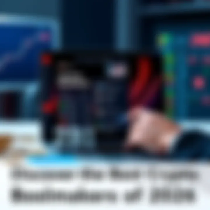 A laptop displaying a crypto bookmaker website, with a person placing a bet and various cryptocurrencies around