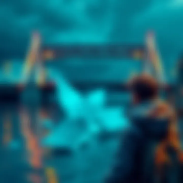 Crypto Bridge Loss Visual representation of a crypto bridge with XRP tokens being drained, showing a worried community member observing the situation.