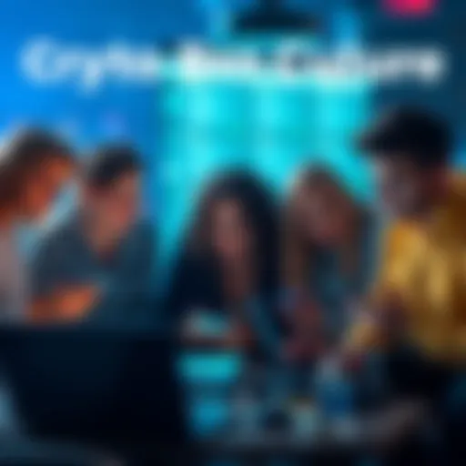 A group of young individuals gathered around laptops, discussing cryptocurrency, while ignoring their phones and personal relationships.