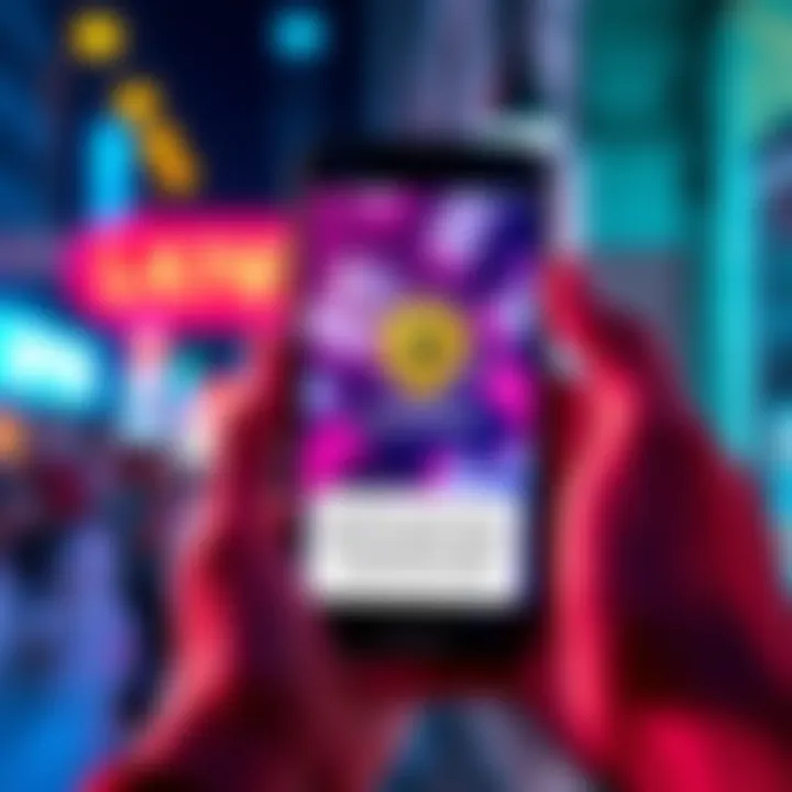A person holding a smartphone displaying crypto bucks with a text prompt to comment location for instant withdrawal.