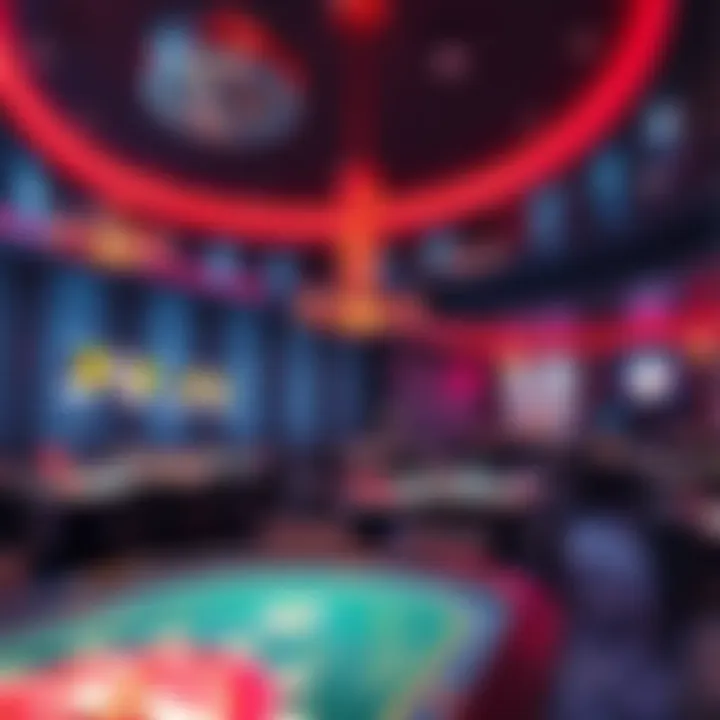 A luxurious casino environment with high stakes tables, bright lights, and digital currency symbols, representing the ideal features for a new crypto casino.