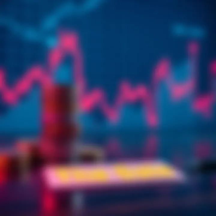 Crypto Coins on Sale A graph showing a downward trend in cryptocurrency prices with coins stacked on a table labeled for sale.