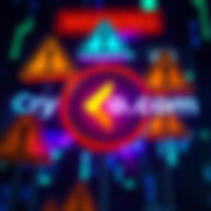 Crypto.com logo surrounded by financial warning signs, symbolizing potential instability in the cryptocurrency exchange market.