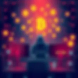 A dark digital scene showing hackers working on computers surrounded by cryptocurrency symbols, representing the rise of organized crypto crime.