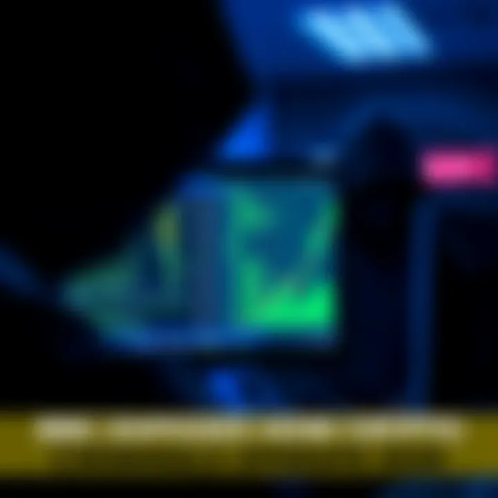 A close-up of a computer screen displaying crypto transactions with shadowy figures in the background, illustrating crypto crime operations.