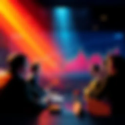 A group of people discussing the state of the cryptocurrency market with charts and graphs in the background.