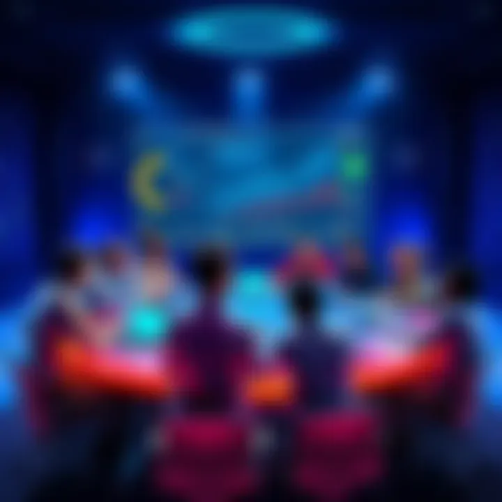 Crypto Discussion Event A group of people discussing cryptocurrency trends and safety tips at a round table with charts and graphs on display.