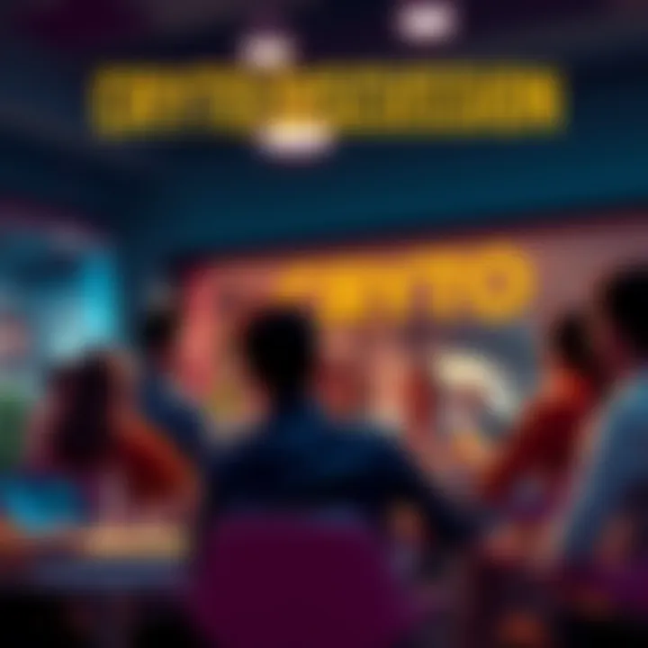 A group of people engaged in a lively discussion about cryptocurrency, sharing tips and experiences in a casual setting.
